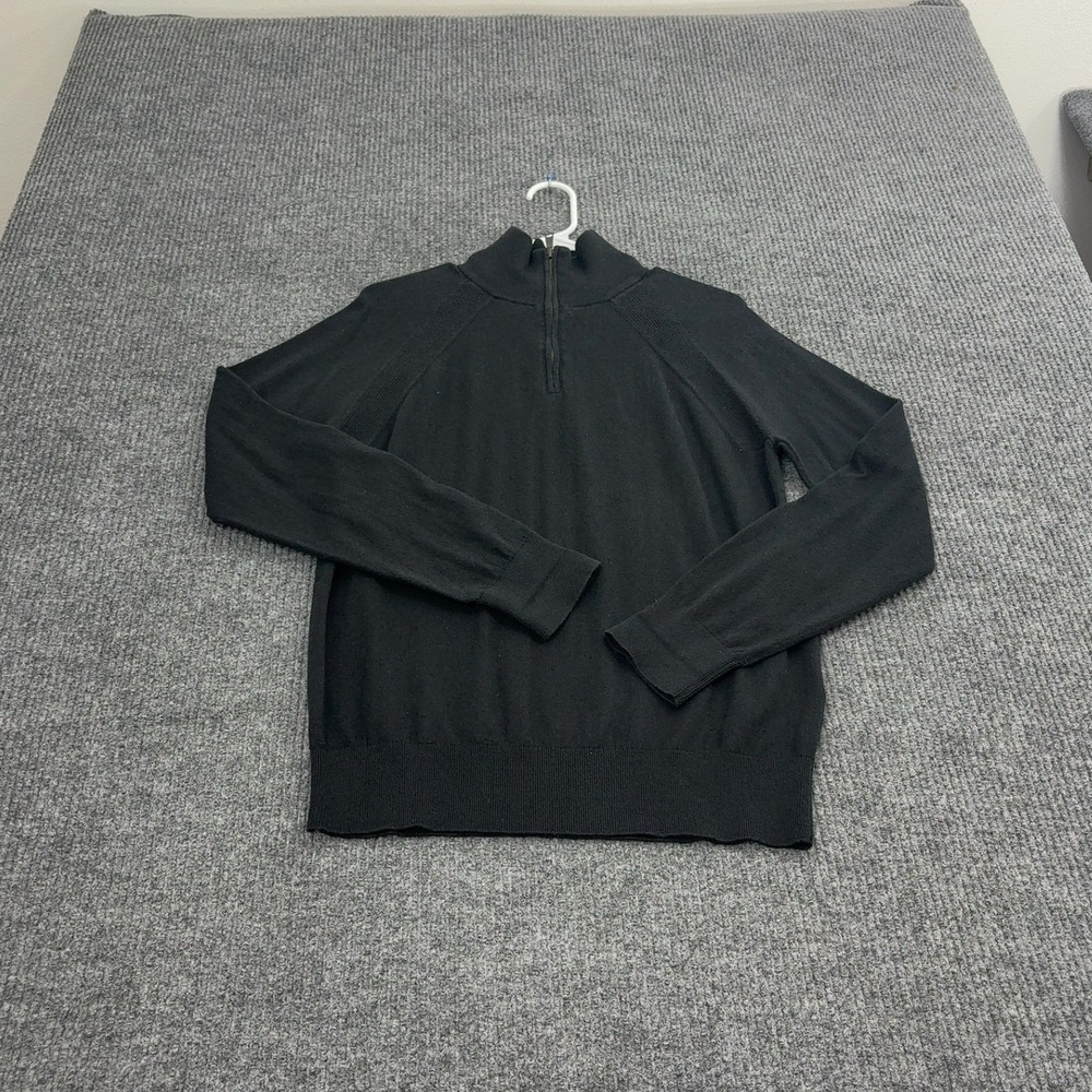 Banana Republic Sweater Mens M Black Cotton Cashmere‎ Quarter Zip Classic